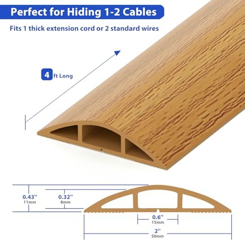 ZhiYo 4ft Floor Cord Cover, Cable Cavity 0.6" W x 0.32" H, Yellow Oak Wood - Image 2