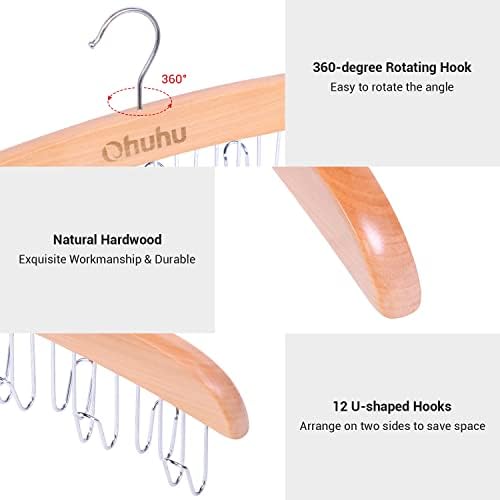 Ohuhu Belt Hanger 12 Hooks Wooden 360° Rotating Closet Organizer - Image 5