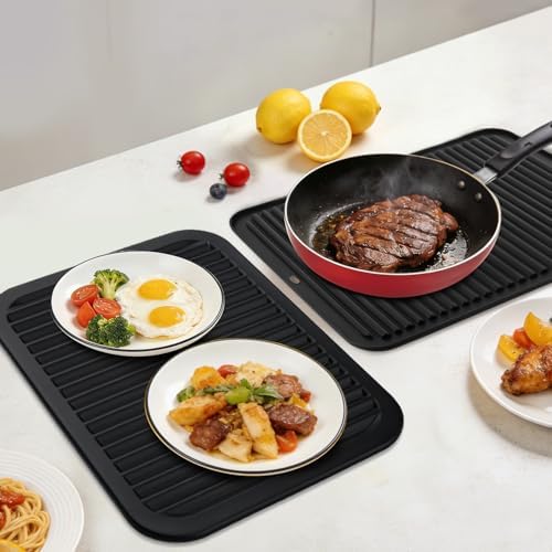 Black Silicone Trivet 16'' X 12'' Silicone Hot Pads for Kitchen Nonslip and Heat Resistant Hot Pads Trivets for Kitchen Quartz Countertops (Black) - Image 3