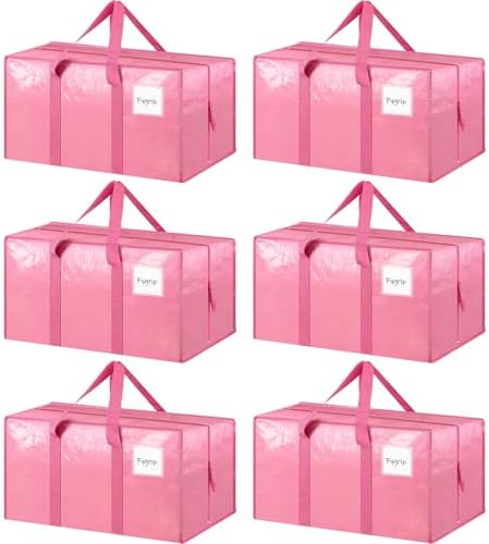 6 Pack Extra Heavy Duty Large Moving Bags with Strong Zipper, Pink by Fygrip