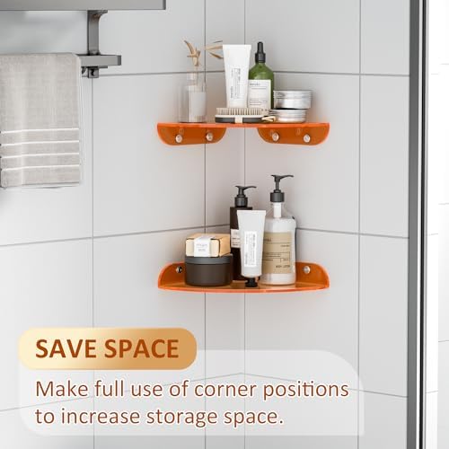 Sezanrpt 9.5x9.5 Inch Acrylic Corner Floating Shelf Set of 2, Orange Corner Wall Shelf for Home Décor, Speakers, Security Cameras, Toileries, Plants, Figures, Cosmetics, Books - Image 4