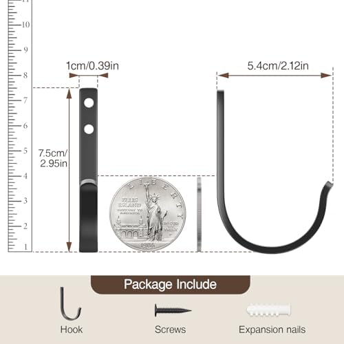 10-Pack 22LB Wall Hooks for Hanging Towel/Coat, Black - Image 5