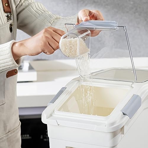 HANAMYA 15 Liter / 30 lbs Rice Storage Container with Measuring Cup, BPA free, For Rice | Grain | Pet Food | Flour, 1 count, White - Image 5