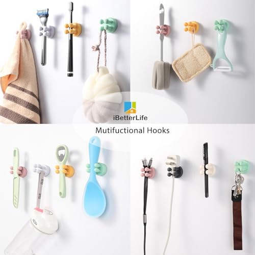 iBetterLife Silicone Toothbrush Holders for Bathrooms - 4Pcs Razor Holder for Shower Wall Mount Self Adhesive Cute Utility Dorm Room Kitchen Office Organizer Storage Hook for Kids Hanging Loofah Towel - Image 2