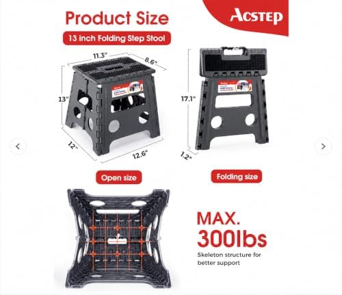 ACSTEP 13" Folding Step Stool- Holds up to 300Lb,The Lightweight Non-Slip Upgrade Collapsible Stepping Stool is Sturdy Enough to Support Adults and Safe Enough for Kids(Grey,1 Pack) - Image 3