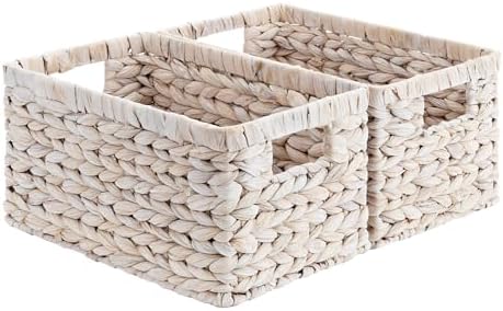 StorageWorks Wicker Storage Baskets for Shelves, White Wicker Basket, 2Pack by StorageWorks