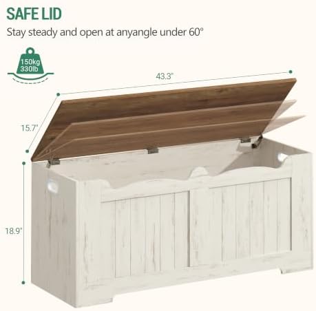 Hzuaneri 43 inches Farmhouse Storage Chest | 55 Gal | Retro White - Image 3
