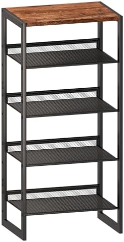 CHEMPFR Narrow 5-Tier Shoe Rack, Slim Space-Saving Shelf with Decorative Wood Top & Steel Mesh, Entryway/Closet/Dorm Organizer, 16.5x11.8x36 Inches by CHEMPFR