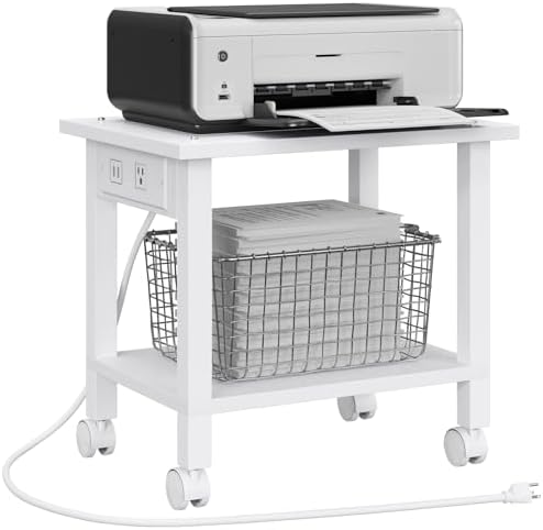 TUTOTAK Printer Stand, 2 Tier Rolling Printer Cart with Charging Station by ChoosetutotakFurnitureBuildYourCozyHome