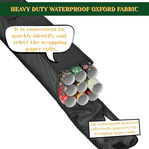 Clear PVC Christmas Wrapping Paper Organizer Storage, 30" Gift Wrap Organizer Zippered Storage, Fit for 18-25 Rolls (Nylon Black) - Image 6