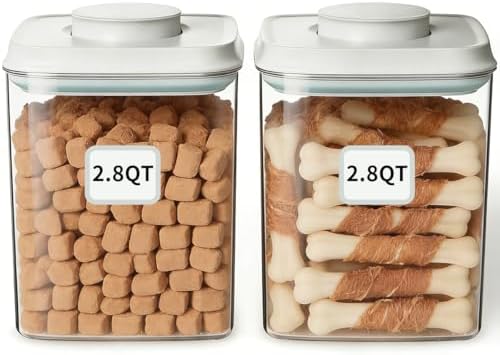 Ankou 2 Pack Airtight Dog Food Storage Containers, 2.8 QT Each, One-Touch Pop Lids, BPA-Free | Clear Stackable Canisters for Pet Food & Cat Treats by ANKOU