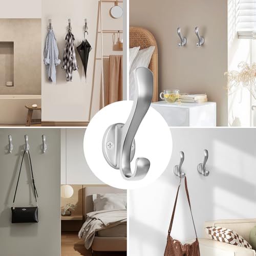 Coat Hooks Heavy Duty - Easy to Install Metal Towel Hooks Fashionable Wall Hooks for Hanging Hat, Towel, Key, Robe, Scarf, Bag, Cap (10 PCS Silver) - Image 7