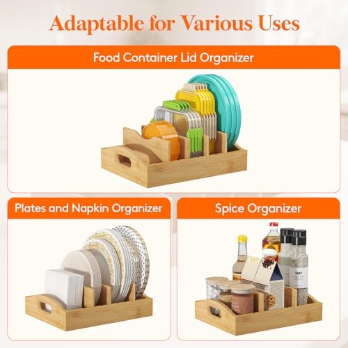 Lifewit Bamboo Lid Organizers for Inside Cabinet with 5 Sections - Image 5