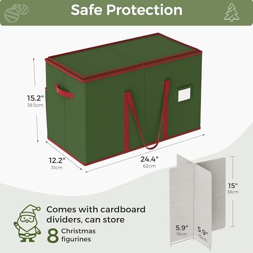 Christmas Figurine Storage Box for 15-Inch Figurines and Nutcrackers, Holiday Decor Organizer with Adjustable Dividers, 8 Slots and 2 Pockets, Dual Zippers, 600D Oxford, 24.8"x12.2"x15.2" ,Green - Image 3