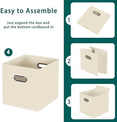 Black Foldable Storage Cubes Bins, Fabric Storage Box Cubes Organizer Baskets with Dual Handles for Home Organizer,Set of 3,(Creamy-White) - Image 6