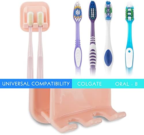 2 PCS Self-Adhesive Toothbrush Holders Wall Mounted, Water Proof Toothbrush Hook, 2 in 1 with Toothbrush Hanger and Gargle Cup Holder for Bathroom Shower (Pink) - Image 3