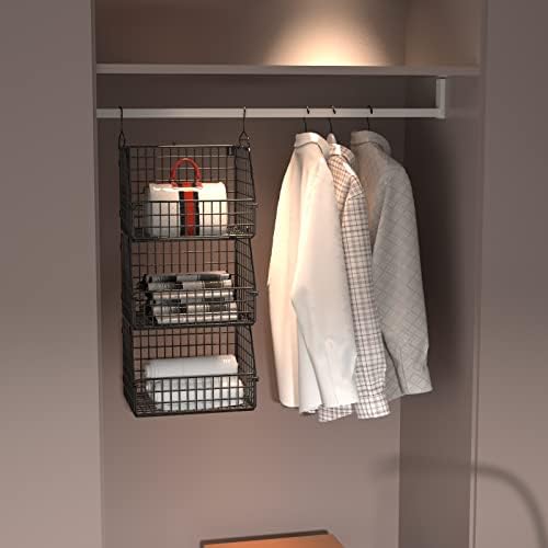 PUPPYCUTE Stackable Wire Storage Baskets for Kitchen Closet Pantry, Hanging Closet Organizers Storage Shelves Organization, Wall Mount Metal Basket Bins, Clothing Vegetable & Fruit Organizer 5 pcs - Image 2