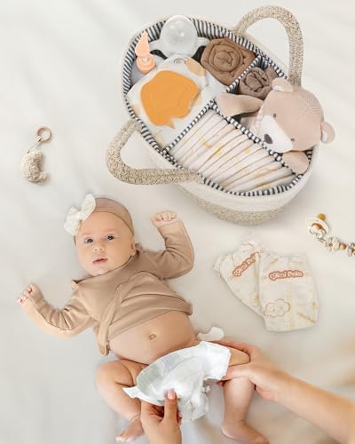 Maliton Baby Diaper Caddy Organizer, X-Large Cotton Rope, Rustic Style, Portable, 3 Compartments, A-Brown - Image 6