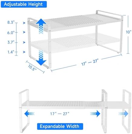 Expandable Cabinet Shelf Organizers, Kitchen Small Stand Rack Organization for Countertop Cupborad Pantry Desktop Spice Rack, White 1 Pack - Image 2