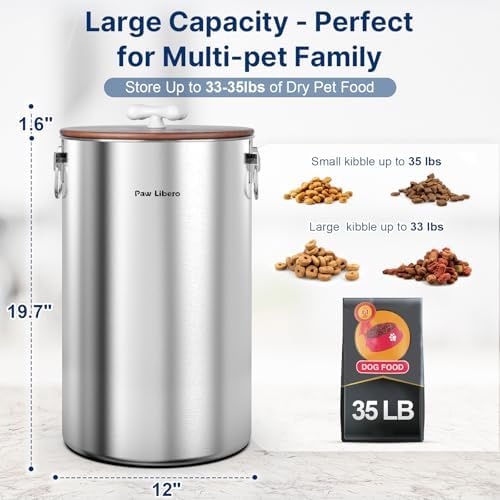 35 lb Stainless Steel Dog Food Storage Container with Airtight Lid for Pet - Image 4