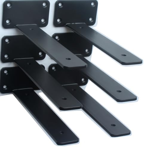 6 Pack - 9 inch Black Hidden L Shelf Bracket (1/5 Inch Thicked) Iron Floating Shelf Brackets Rustic Industrial Metal Brackets for Shelf Support by MHMYDZ