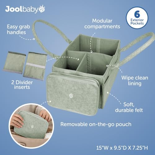 Jool Baby Tag-Along Diaper Caddy – Nursery Storage Organizer for Newborn Essentials – Lightweight & Portable, Large Capacity (Sage) - Image 2