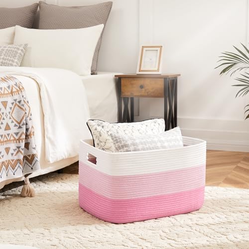 Artfeel Blanket Basket,Rectangle Woven Baskets for Storage,30L Laundry Basket for Decorative Nursery Blanket,Toys,Dirty Clothes and Magazine in Shelves,Baby Room,and Living Room - Image 2