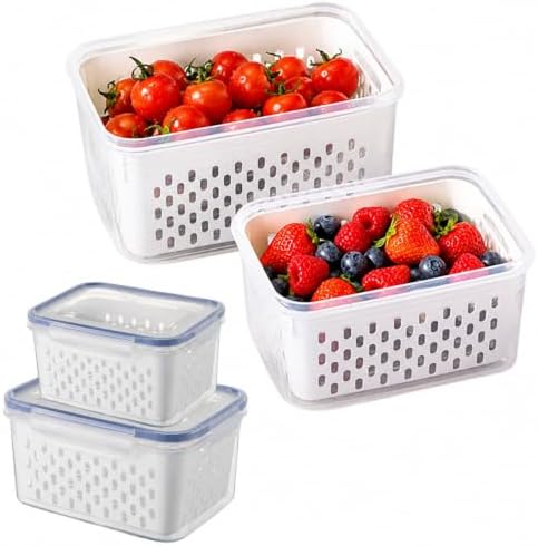 2 Pcs Fruit Storage Containers for Fridge with Removable Colander & Lid by Unknown