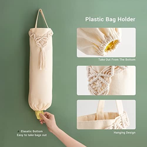 Mkono Plastic Grocery Bag Holder 2 Pack Medium Macrame Boho Trash Dispenser - Image 5