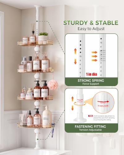 Shower Caddy Shelves Organizer Tension Pole for Bathroom,Amber - Image 4