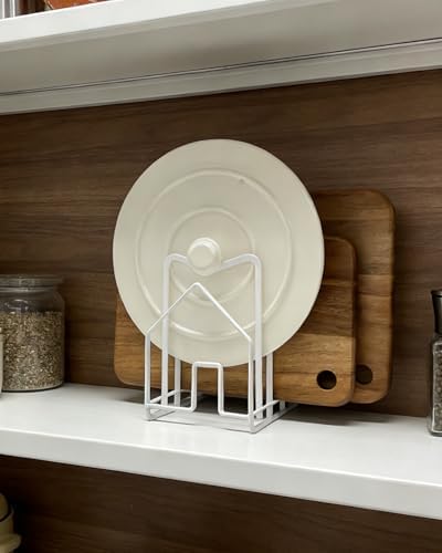 SUNFICON Cutting Board Rack Chopping Board Organizer Pot Pan Lids Holder Thin Bakeware Baking Tray Drying Display Stand Kitchen Countertop Cupboards Cabinet Office Sturdy Metal 4.92x5.7x8.47 in.White - Image 2