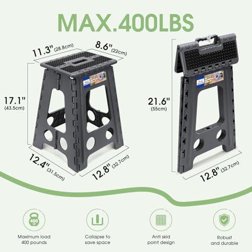 ACKO 17.5" Folding Step Stool, 400 lbs Capacity with Safety Lock, Dot Gray - Image 2