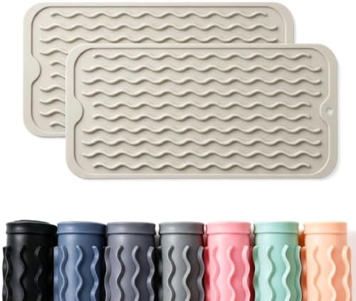 2 Pack Caketime Silicone Dish Drying Mat for Kitchen Counter Under Sink Near Faucet with Bathroom Countertop Organizer Soap Holder New Home Essentials Drainers Housewife Stuff 12"x6" by CAKETIME