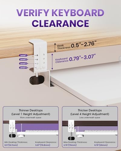 Ergonomic Mouse & Keyboard Tray Under Desk, 20x11.8 in Board, White - Image 6