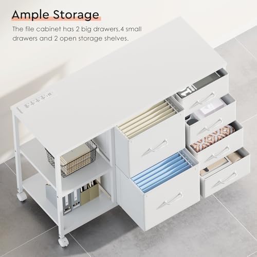 Maihail 6 Drawer File Cabinet with Charging Station and Open Storage Shelf - Image 7
