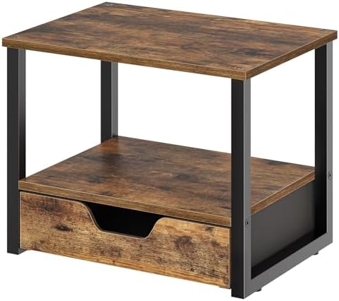 YATINEY Desktop Printer Stand, 2-Tier Printer Table with Non-Woven Drawer, Multi-Purpose Desk Organizer for Home Office, Under Desk Open Organizer Shelf, Rustic Brown PS01BR by Yatiney