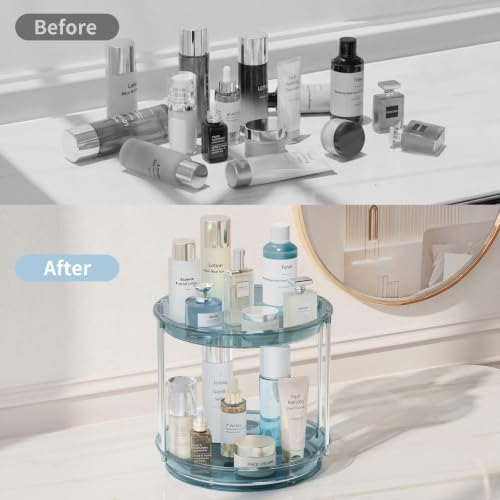 Rotating Makeup Organizer, Perfume Skincare Holder, 2 Tier 9 Inch, Blue - Image 4
