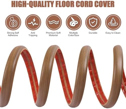 Floor Cord Cover Cable Cavity Self Adhesive Cord Hider Floor Floor Cable Management Power Cord Protector Floor Electric Cord Covers for Offices, Gym, Exhibitions (Misty Brown Wood, 2.36" x 3.3') - Image 3
