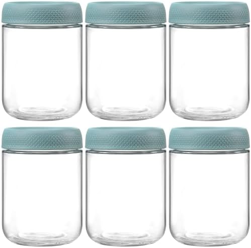 NETANY 6-pack 16oz Glass jars with Airtight Lids, Overnight Oats Containers with Lids, Wide mouth Mason Salad jars, Glass Food Storage Containers for Snacks Yogurt Spice Sugar - Green by NETANY