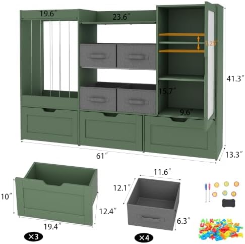 61" W Toy Storage Organizer, Wooden Kids Bookshelf, Drawing Board - Image 2