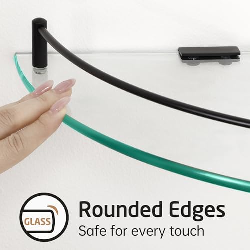 KES Bathroom Glass Corner Shelf Tempered Glass Shelf with Rail Wall Mount Corner Shelf SUS 304 Stainless Steel Matte Black 2 Pack, BGS2101A-BK-P2 - Image 6