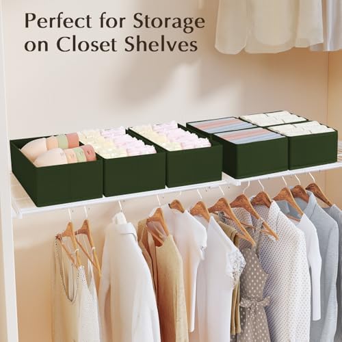 DIMJ Drawer Organizers Clothes, Set of 4 Dresser Organizer Bins, Fabric Closet Organizers and Storage, Shallow Drawer Dividers for Nursery, Clothing, Baby Clothes, Socks, Underwears, Tie (Green) - Image 4