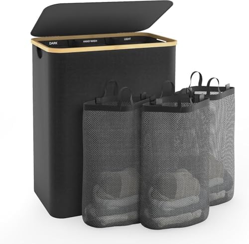 Hampers for Laundry Basket with Lid, 160L Large Laundry Hamper 3 Section by Bathola