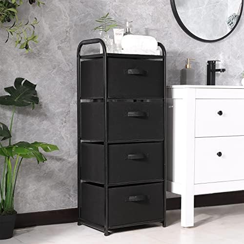 MAX Houser 4 Drawer Fabric Dresser Tall Storage Tower, Dresser Chest with Wood Top, Vertical Nightstand Side Organizer Unit with Metal Frame for Closets Bedroom Nursery Room Hallway(Black) - Image 4