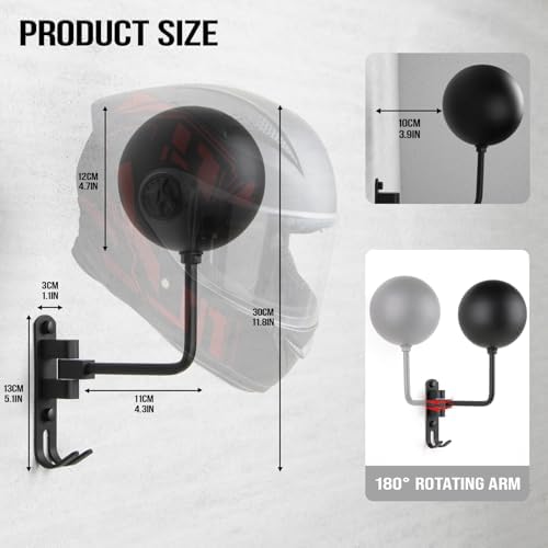 PUERSI Helmet Holder Wall Mount - 180° Rotation Motorcycle Helmet Hanger - Image 4