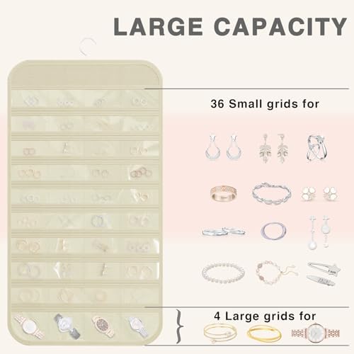 Double-Sided Hanging Jewelry Organizer for Necklaces Earrings, 2-Pack Beige - Image 5