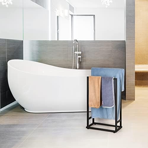 Freestanding Towel Rack 2 Tier Towel Holder Stand Small Hand Towel Drying Rack Black Towel Blanket Racks for Bathroom Laundry Room Bedroom Pool (Matte Black) - Image 6