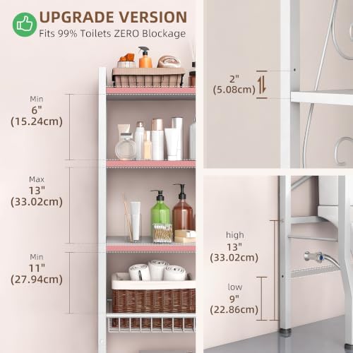 Over-The-Toilet Storage Rack 4-Tier,Bathroom Organizer Shelf Over Toilet,Adjustable Wooden Shelves and Basket,Freestanding Above Toilet Shelve,Space Saver for Rooms(White Rack-White Shelves) - Image 5