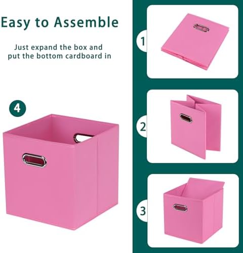 Black Foldable Storage Cubes Bins, Fabric Storage Box Cubes Organizer Baskets with Dual Handles for Home Organizer,Set of 3,(Pink) - Image 6