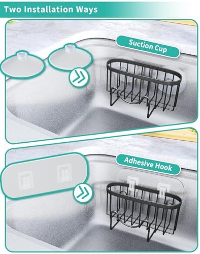 HapiRm Multifunctional Sponge Holder with Unique M-Shaped, 2 Installation Methods Kitchen Sink Caddy Organizer, Rustproof Stainless Steel Kitchen Organizers and Storage Essentials - Black (Pack of 2) - Image 4